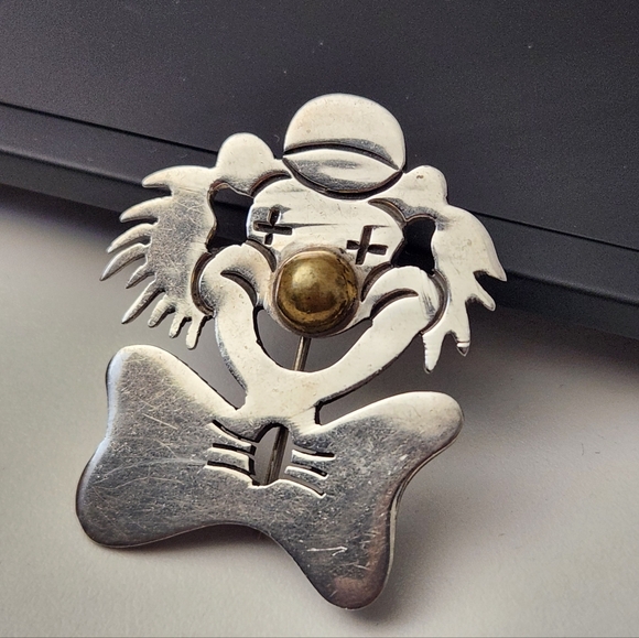 Taxco Jewelry - Taxco Clown Pin, Sterling Silver And Brass